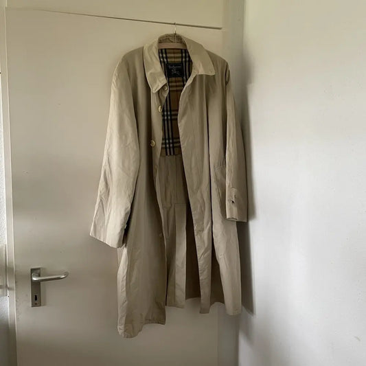 Burberry beige trench coat nova check lining.